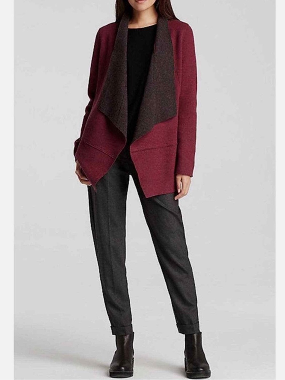 Eileen Fisher Merino Wool Double-Knit Kimono Sweater Coatigan Size Medium